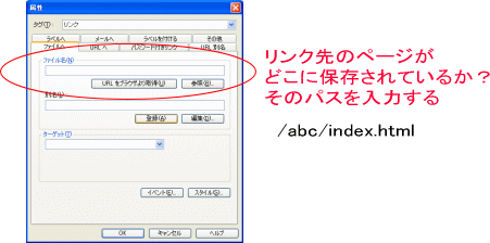 リンク先のページがどこに保存されているか?を示すパスを入力する